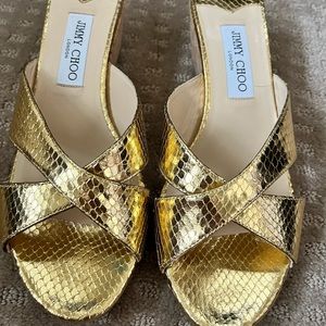 Authentic new worn with tags Jimmy Choo Gold Sandals size 10